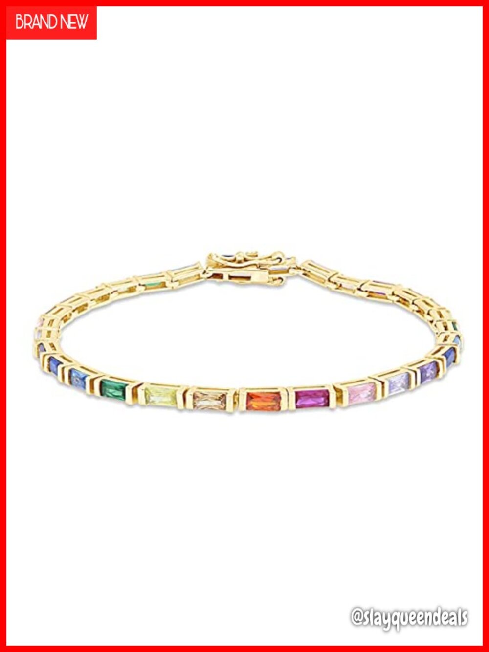 14K Gold Plated 925 Sterling Silver Tennis Bracelet Baguette